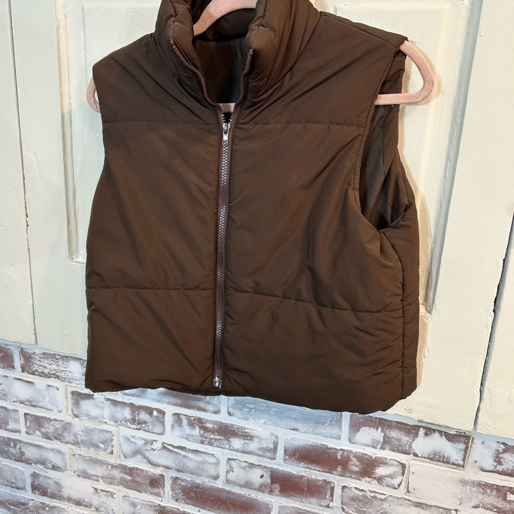 Brown SHEIN Puffer Vest - Zip Front
